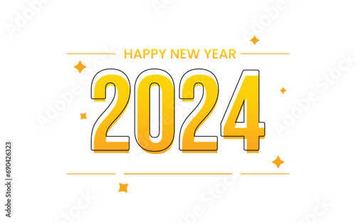 Happy new year 2024 design. With colorful truncated number illustrations. Premium vector design for poster, banner, greeting and new year 2024 celebration.