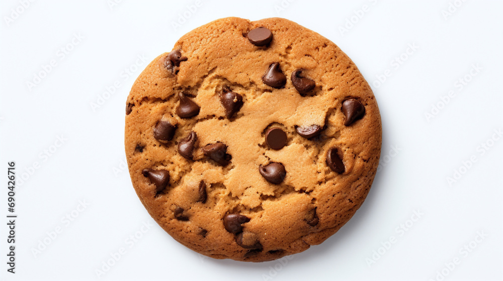 Chocolate chip cookie on a white background