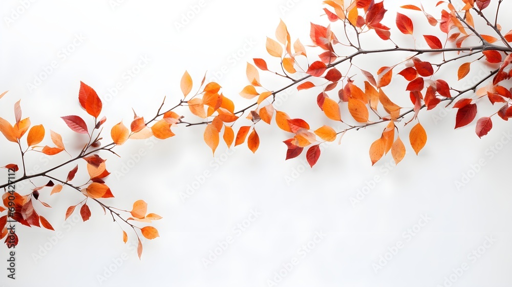 Autumn Spectrum: Colorful Fall Foliage on a White Background 