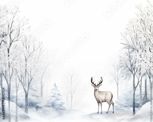 winter watercolor animals - deer