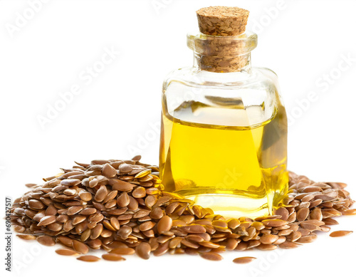 Flaxseed oil isolated on white background, cutout