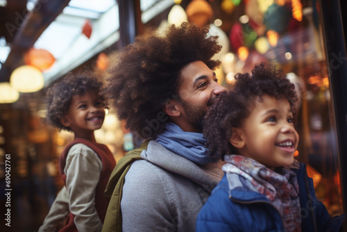 Family happy during shopping in market