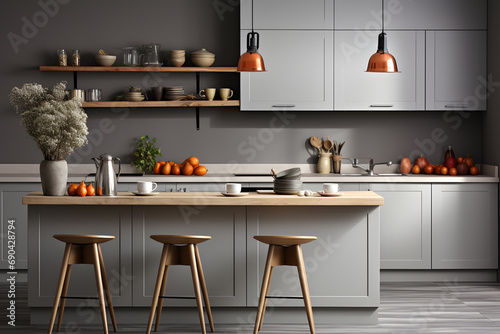 Modern scandinavian kitchen design with island and decor  ai generated