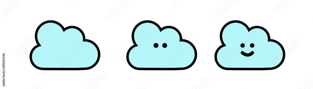 天気のアイコン 雲 カラー 可愛い 顔付き グラフィック素材 天気のアイコン 雲 カラー 可愛い 顔付き グラフィック素材