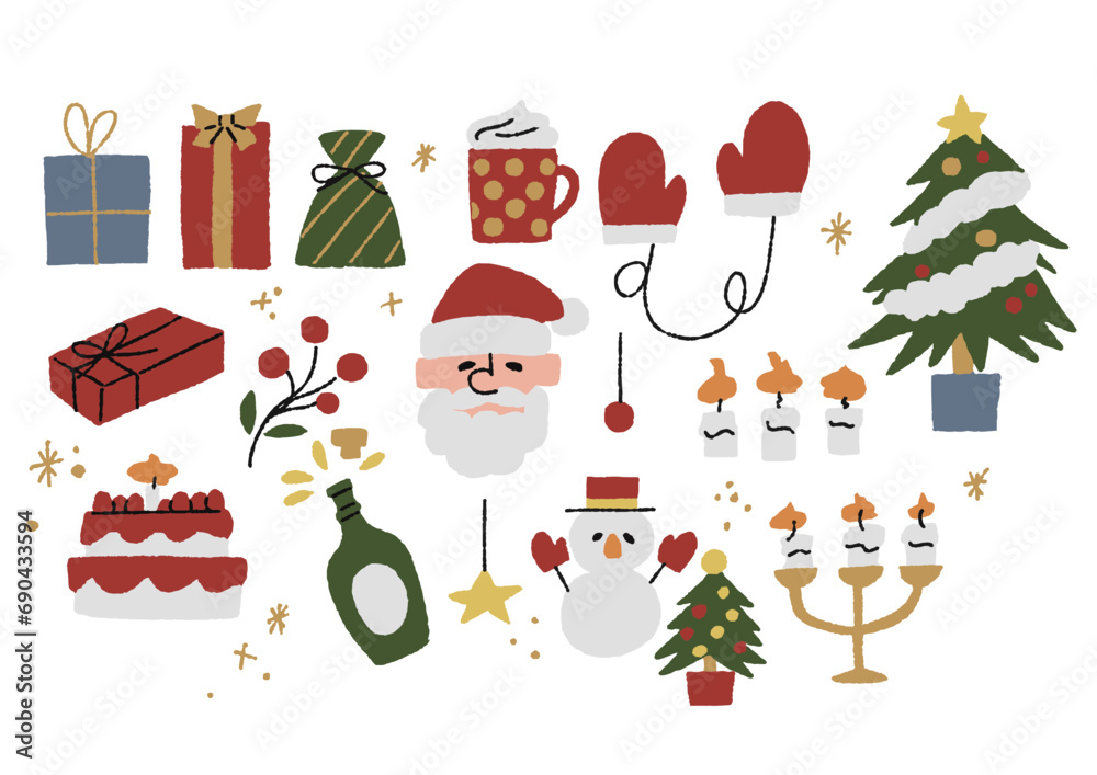 クリスマスの小物やオーナメント、ツリーなどの素材のセット クリスマスの小物やオーナメント、ツリーなどの素材のセット