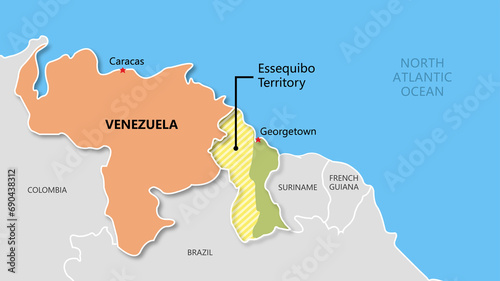Territorial conflict between Venezuela and Guyana, South America.