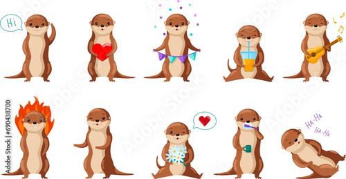 Adorable collection of otter in playful poses.
