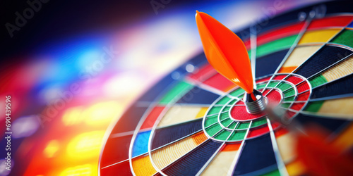 The perfect aim is showcased by a dart nestled in the center of a vibrant target photo