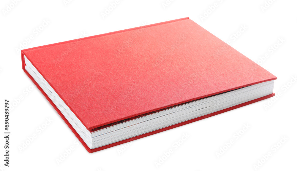 Book with red cover on white background - obrazy, fototapety, plakaty 