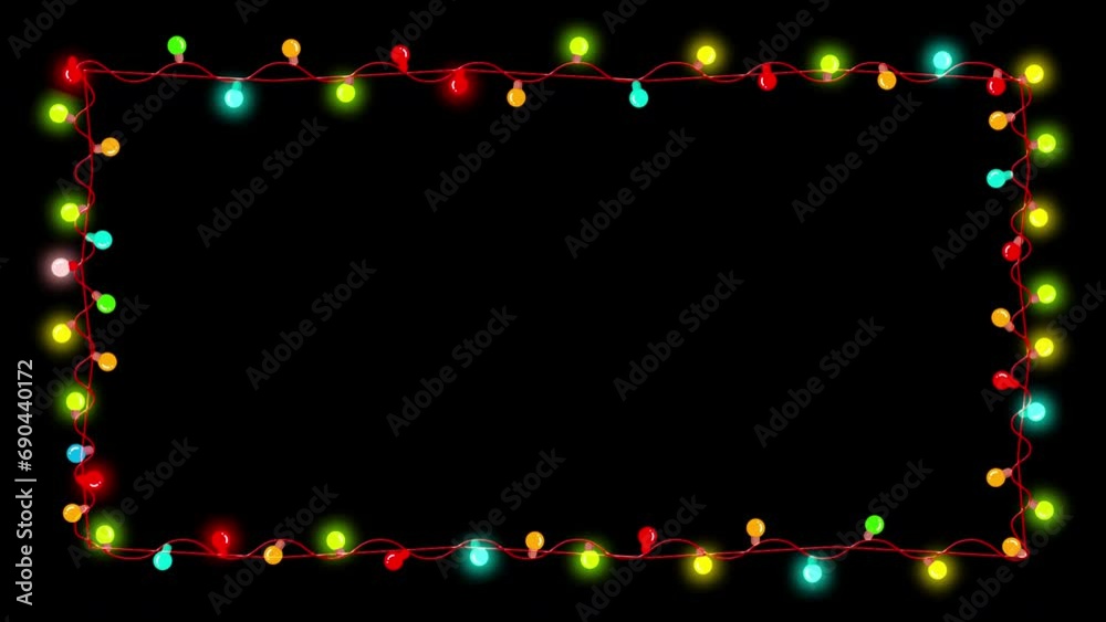 Colorful Christmas Light Bulb Square Frame. Seamless Loop