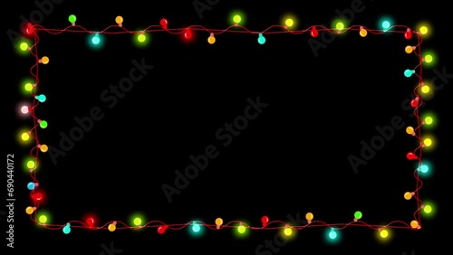 Colorful Christmas Light Bulb Square Frame. Seamless Loop