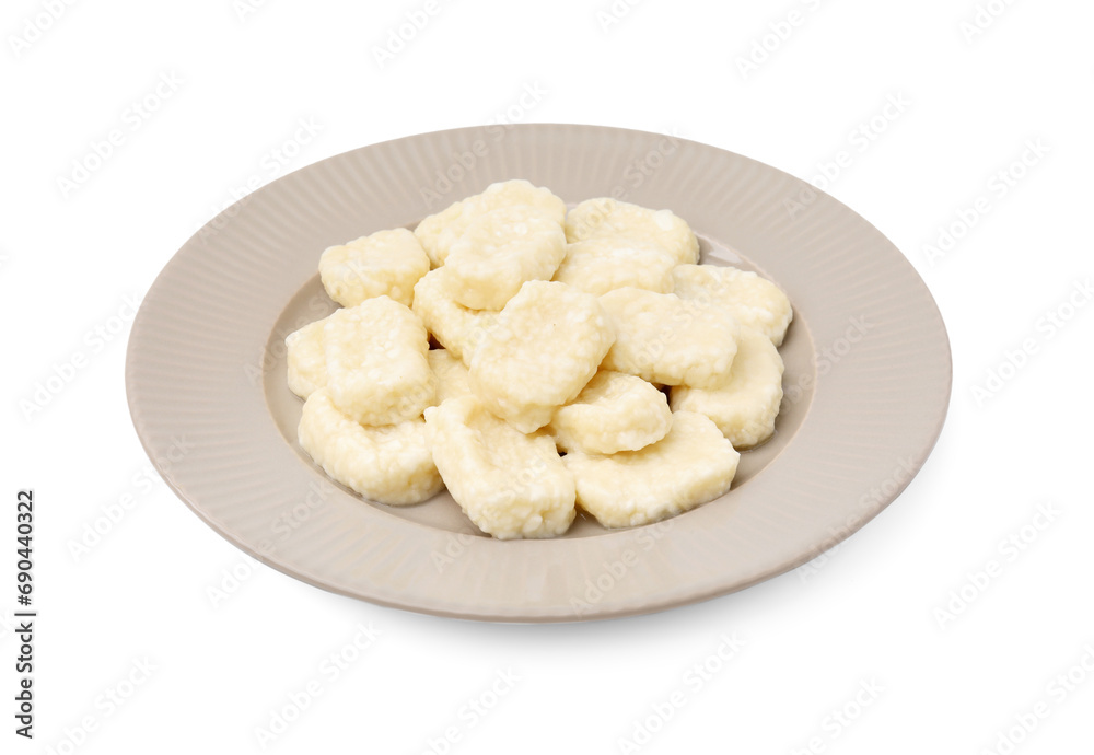 Plate of tasty lazy dumplings isolated on white Plate of tasty lazy dumplings isolated on white