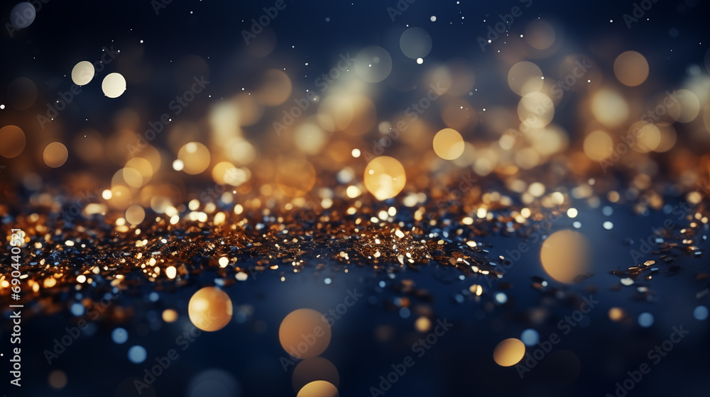 Abstract background with Dark blue and gold stars particle. New year, Christmas background with gold stars and sparkling. 