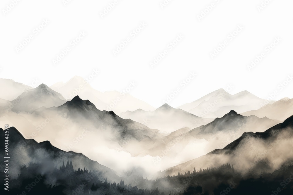 Minimalistic watercolor mountain landscape - obrazy, fototapety, plakaty 