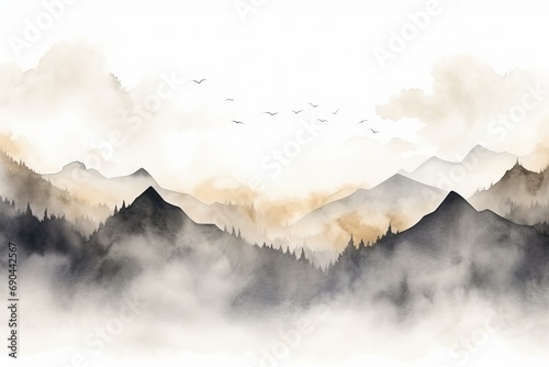 Minimalistic watercolor mountain landscape © ColdFire