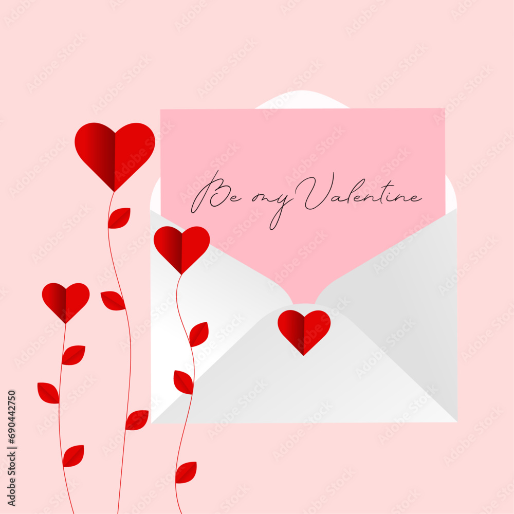 red flower hearts background with letter