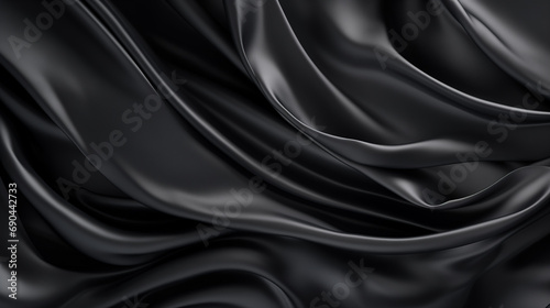 carbon Black silk satin fabric abstract background. Light shiny glitter shimmer shine. folded cloth appearance. luxury wallpaper backdrop concept.