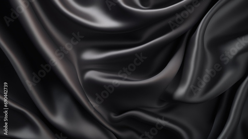 carbon Black silk satin fabric abstract background. Light shiny glitter shimmer shine. folded cloth appearance. luxury wallpaper backdrop concept.