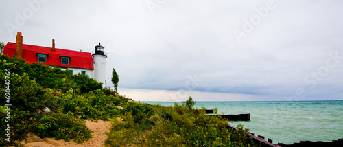 Stormy Michigan Lighthouse Landscape on Lake Michigan Coast