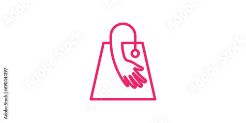 logo design combining the shape of a shopping bag with a hand.