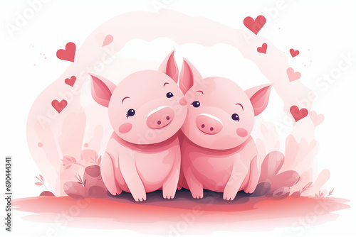cartoon illustration of a pair of pigs loving each other