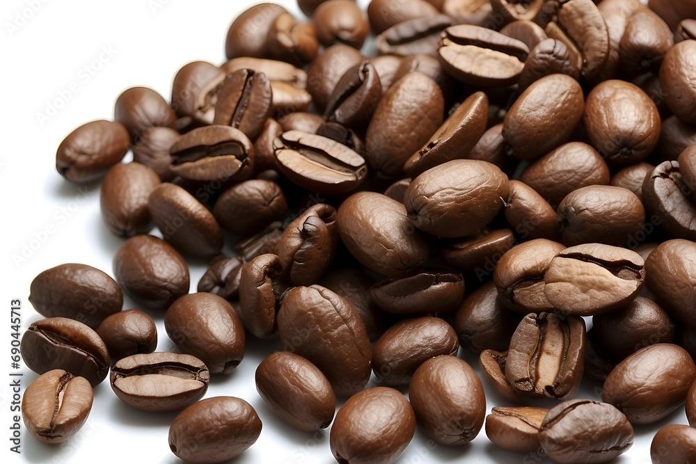 Roasted coffee beans isolated on white. coffee beans border isolated on white background. roasted coffee beans close up. 