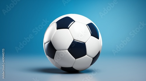 A soccer ball resting on a vibrant blue background.