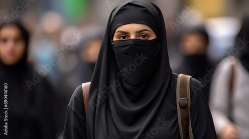 Muslim woman walking in the street 