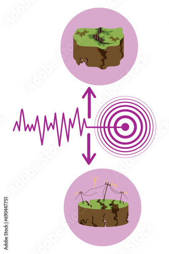 earthquake illustration with destroyed earth pieces