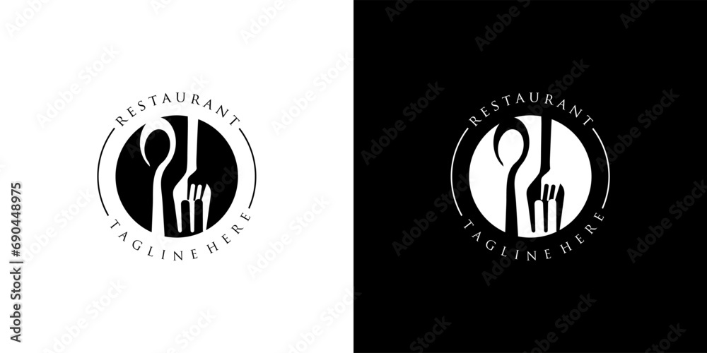 Spoon fork plate for dining restaurant logo designs - obrazy, fototapety, plakaty 