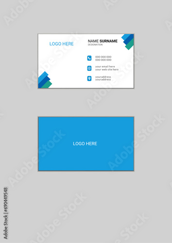 Sky blue creative simple clean professional minimal/minimalist modern shape Layout double-sided landscape flat design corporate horizontal name/visiting/ business card template personal with company