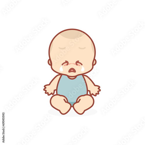 Cute baby or toddler boy vector illustration in cry