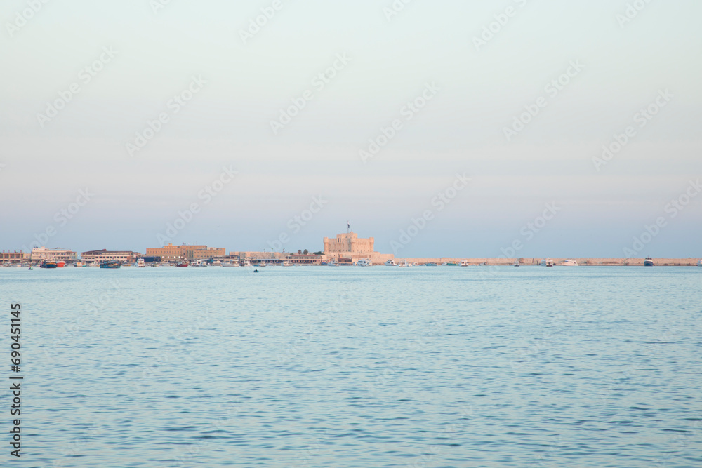 View of the Citadel of Qaitbay and the sea in Alexandria, Egypt