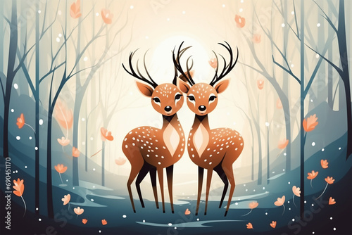 cartoon illustration of a pair of deer loving each other