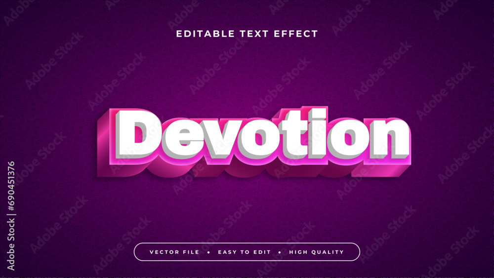 White pink and purple violet devotion 3d editable text effect - font style