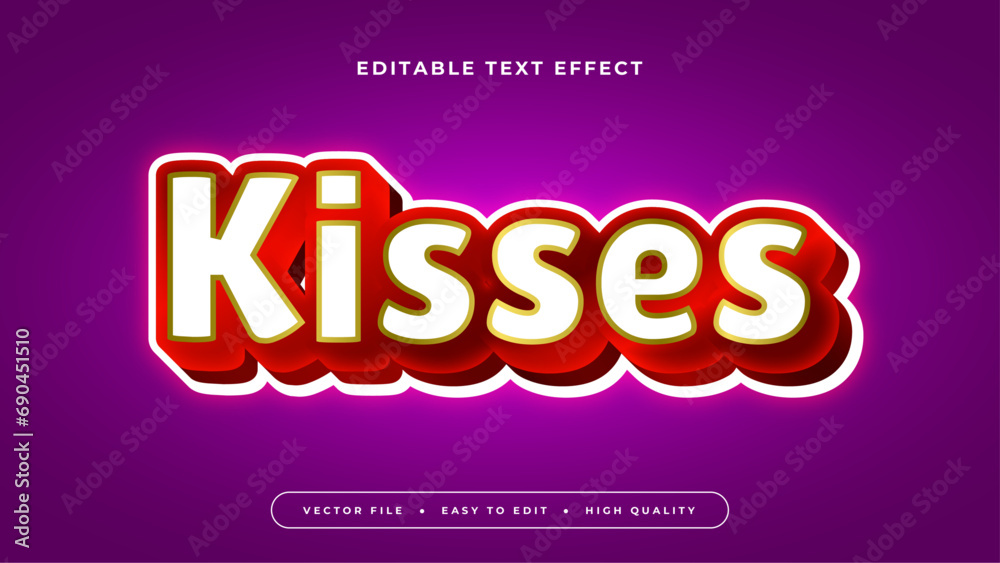 Red white and purple violet kisses 3d editable text effect - font style