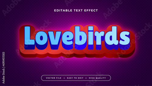 Blue red and purple violet lovebirds 3d editable text effect - font style