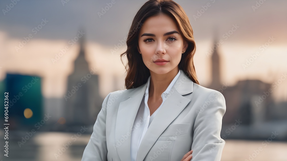 business woman wearing suit in blur background business woman wearing suit in blur background