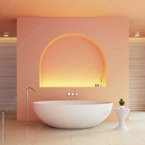 Canvas Print Peach Fuzz Orange color bathroom interior 2024 - 3D rendering