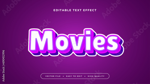 White and purple violet movies 3d editable text effect - font style