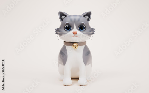 3D cartoon style cute cat, 3d rendering.