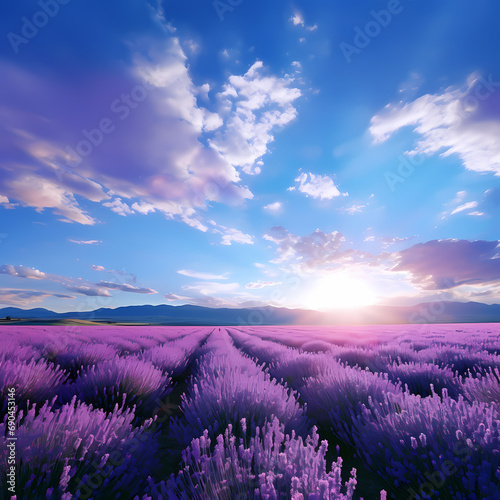 Field of lavender under a clear blue sky