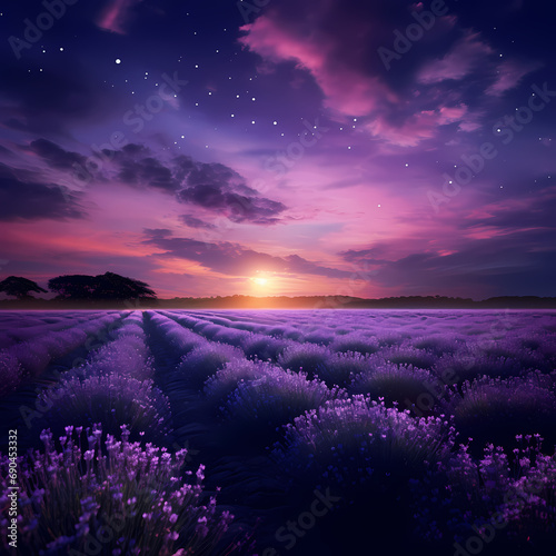 A field of lavender under a full moon