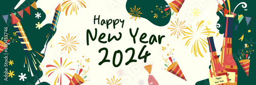 happy new year 2024 with a green background