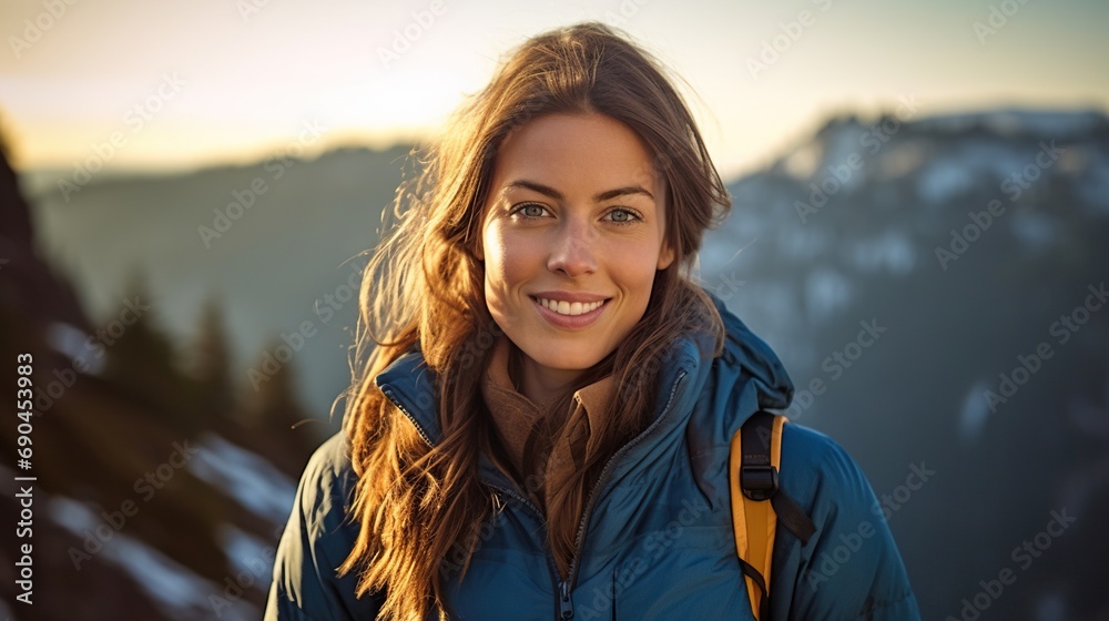 Portrait of an attractive woman hiker on adventure outdoor activity Portrait of an attractive woman hiker on adventure outdoor activity