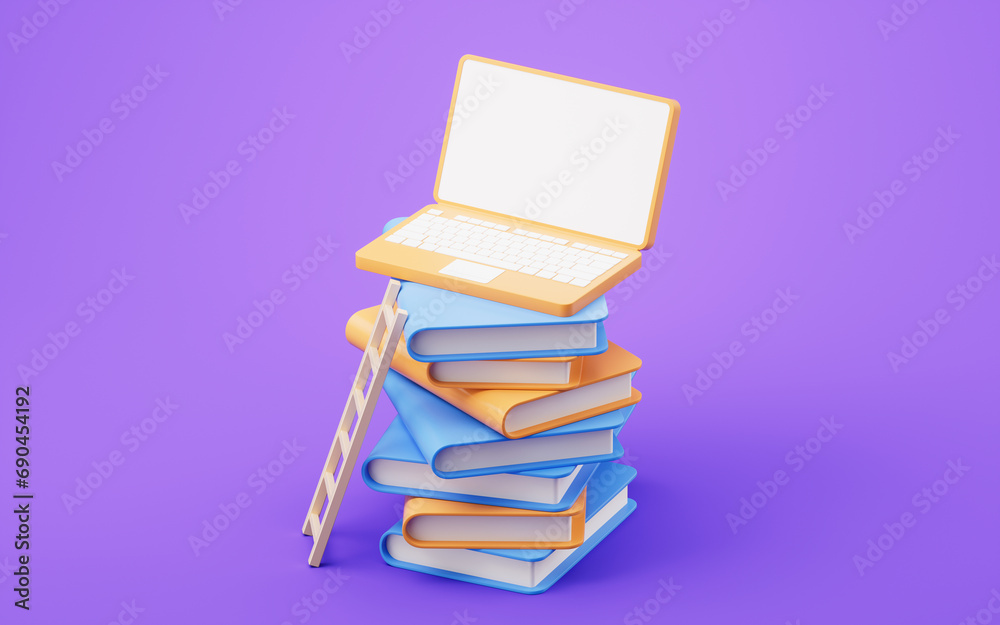 Fototapeta premium Stack of books with cartoon style, 3d rendering.