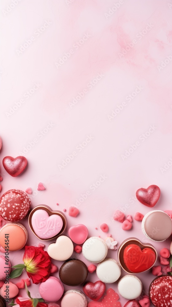 Φωτογραφία Fundo para o  Dia dos Namorados com doces e chocolate, espaço para criação de conteúdo para publicidade, cartão de amor e carinho para épocas festivas e trocas de presentes ou para uso comercial