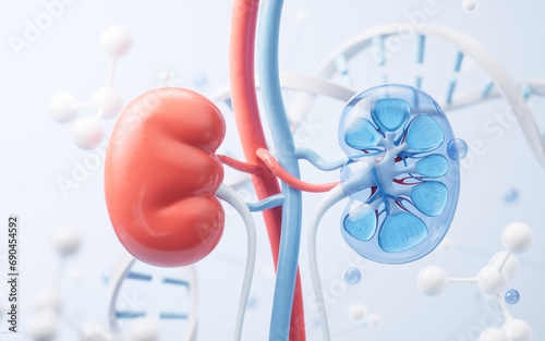 Kidney and biological concept background, 3d rendering.