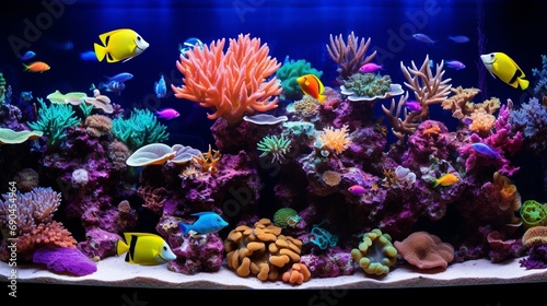 Amazing colorful saltwater coral reef aquarium