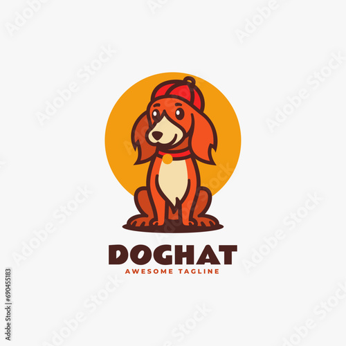 Vector Logo Illustration Dog Hat Mascot Cartoon Style.